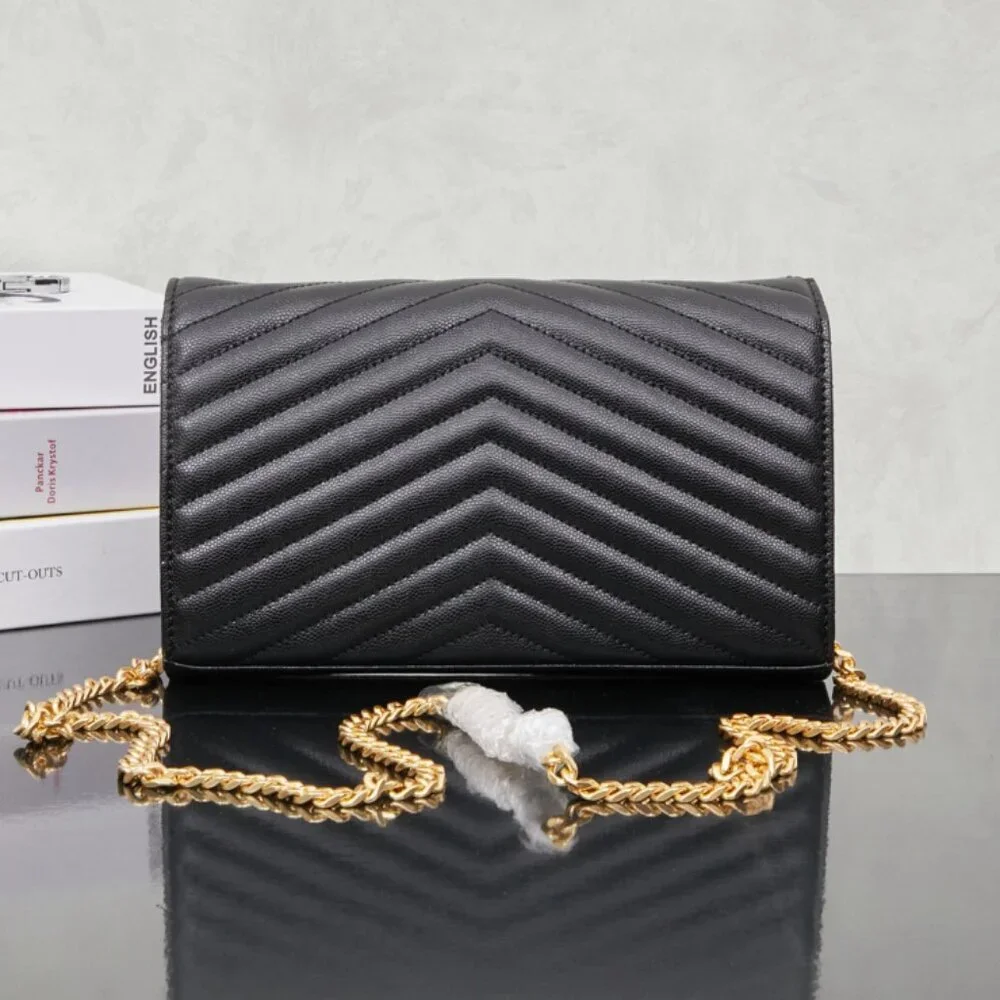 Yves Saint Laurent Grain De Poudre Matelasse Chevron Monogram Chain Bag - Picture 3 of 9